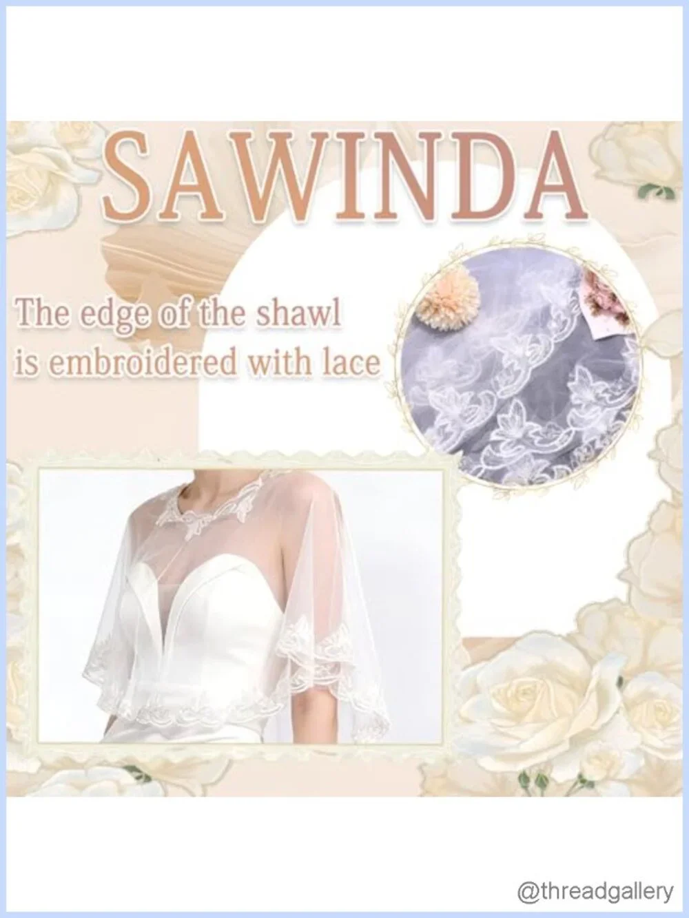 Lace Shawl Wrap Shrug Wedding White Flower Sequin Cape
